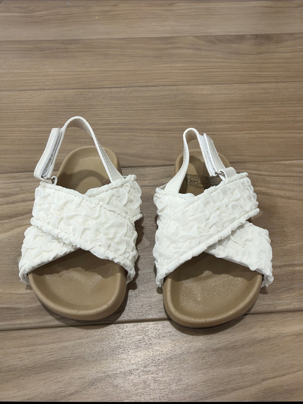 Girls White Crisscross Ruffle Sandals with Adjustable Back Strap